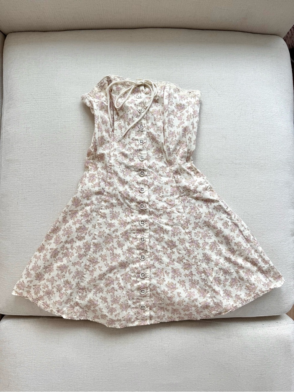 NWOT Urban Outfitters Strapless Floral Corset Mini Dress — Beige/Pink (S)